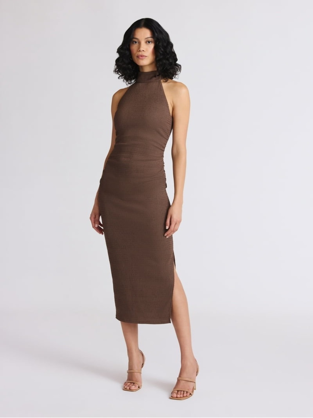 sofia by sofia vergara Brown High-Neck Sleeveless Midi Dress